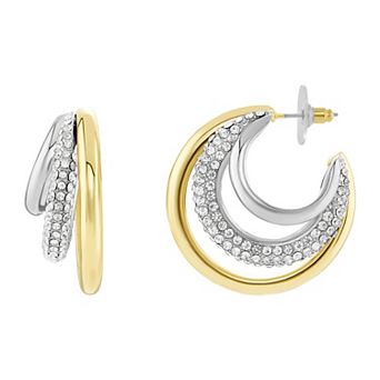 Emberly Two-Tone Polished Pave Glass Stone C Hoop Earrings