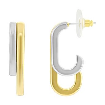 Emberly Two-Tone Double Polished C Hoop Earrings