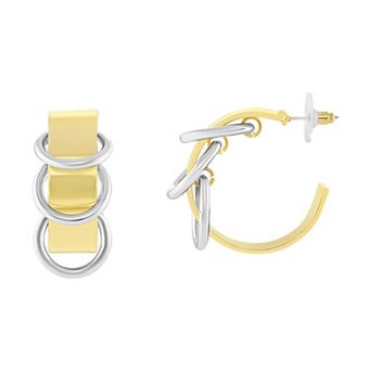 Emberly Two-Tone Polished Multi Rings C Hoop Earrings