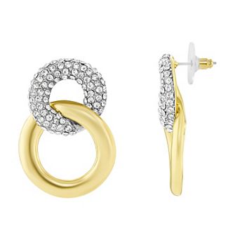 Emberly Polished Two-Tone Pave Glass Stone Double Circle Drop Earrings
