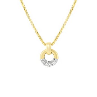 Emberly Polished Two-Tone Pave Glass Stone Door Knocker Pendant & Box Chain Necklace
