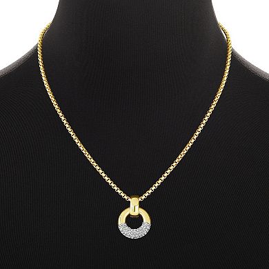 Emberly Polished Two-Tone Pave Glass Stone Door Knocker Pendant & Box Chain Necklace