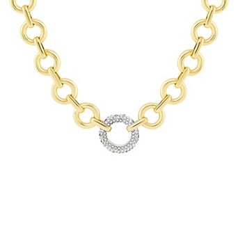 Emberly Two-Tone Pave Glass Stone Round Link Necklace