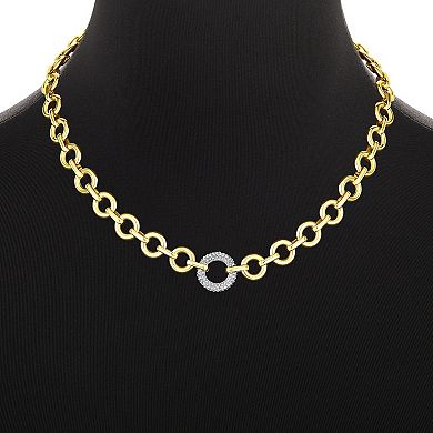 Emberly Two-Tone Pave Glass Stone Round Link Necklace