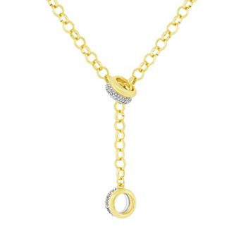 Emberly Two-Tone Double Pave Glass Stone Rondelle Rolo Lariat Necklace