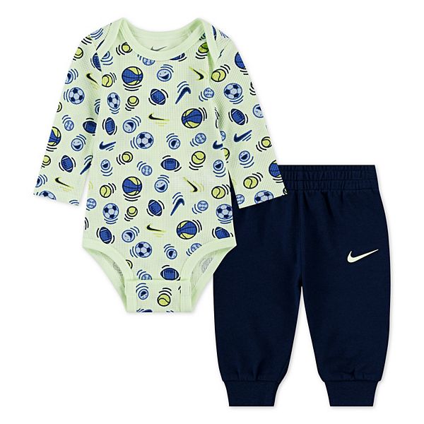 Baby Boys Nike Printed Sports Long Sleeve Bodysuit & Pants 2 pc Set