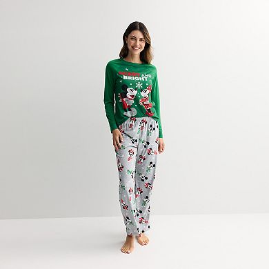 Women's Jammies For Your Families® Disney's Mickey & Minnie Mouse Merry And Bright Pajama Top & Pajama Bottoms Set
