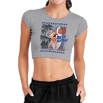 Juniors' Elvis Presley Blue Hawaii Sunset Crop Graphic Tee