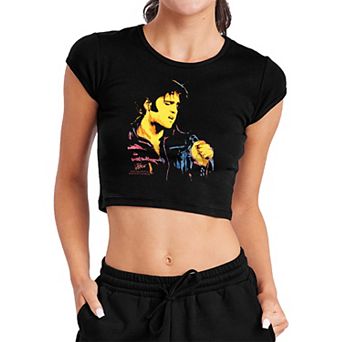 Juniors' Elvis Presley Neon Lights Crop Graphic Tee
