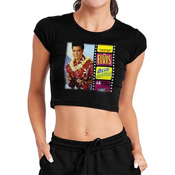 Juniors' Elvis Presley Blue Hawaii Portrait Crop Graphic Tee