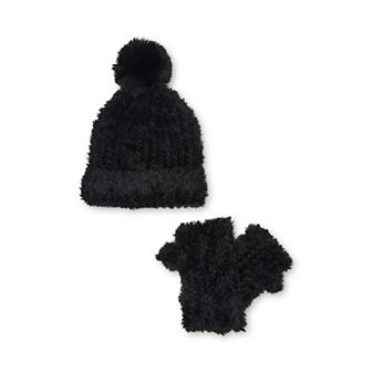 Girls madden girl Faux Fur Knit Beanie & Handwarmer Set