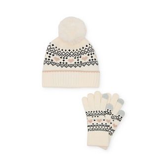 Juniors' madden girl 2 pc Heart Fairisle Beanie & Gloves Set