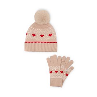 Juniors' madden girl 2 pc Heart Fairisle Beanie & Gloves Set