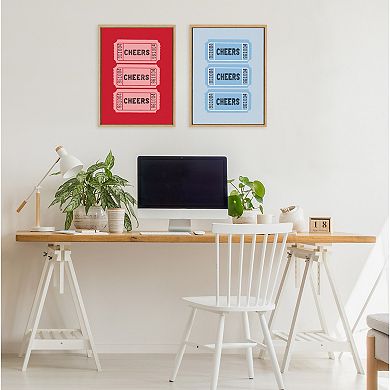 Sylvie Cheers Pink Red Ticket Framed Canvas by Alli Standefer
