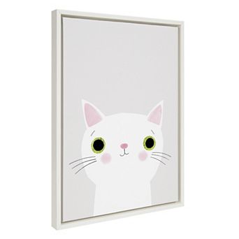 Sylvie White Cat with Green Eyes Framed Canvas by Planet Cat