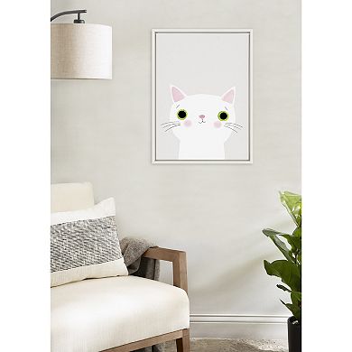 Sylvie White Cat with Green Eyes Framed Canvas by Planet Cat
