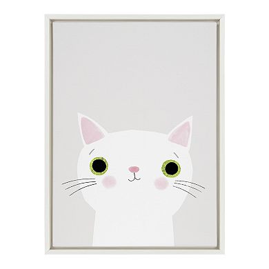 Sylvie White Cat with Green Eyes Framed Canvas by Planet Cat