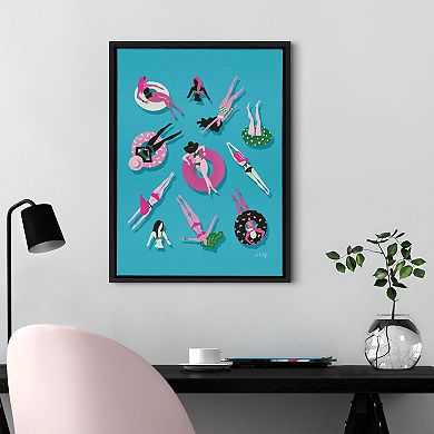 Sylvie Swimming Ladies Magenta and Blue Framed Canvas by Cat Coquillette