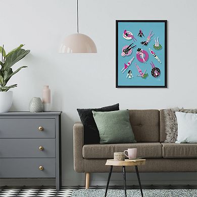 Sylvie Swimming Ladies Magenta and Blue Framed Canvas by Cat Coquillette