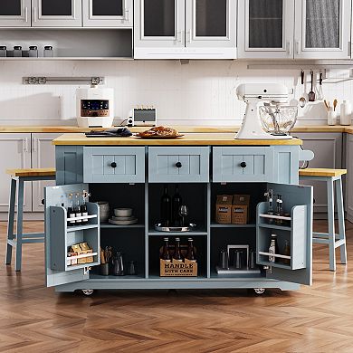 Merax Large Kitchen Island with 2 Bar Stools