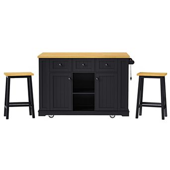 Merax Large Kitchen Island with 2 Bar Stools