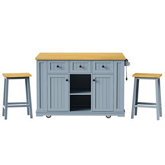 Merax Large Kitchen Island with 2 Bar Stools