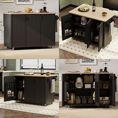Merax 51" Fluted Kitchen Island with Drop Leaf
