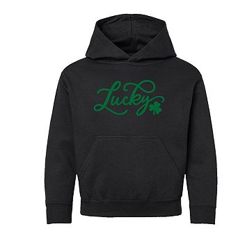 Cursive Lucky Clover Youth Graphic Hoodie