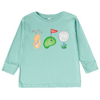 Golf Icons Watercolor Toddler Long Sleeve Graphic Tee