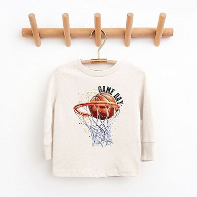 Basketball Game Day Hoop Toddler Long Sleeve Graphic Tee
