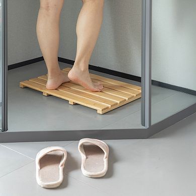 Basicwise 21.25” 100% Bamboo Bath Mat - Non-Slip, Waterproof, Durable, for Indoor & Outdoor Use