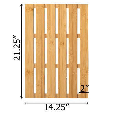 Basicwise 21.25” 100% Bamboo Bath Mat - Non-Slip, Waterproof, Durable, for Indoor & Outdoor Use