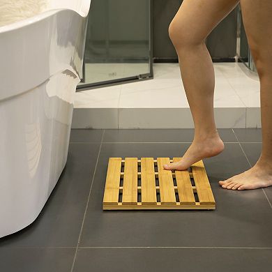 Basicwise 21.25” 100% Bamboo Bath Mat - Non-Slip, Waterproof, Durable, for Indoor & Outdoor Use