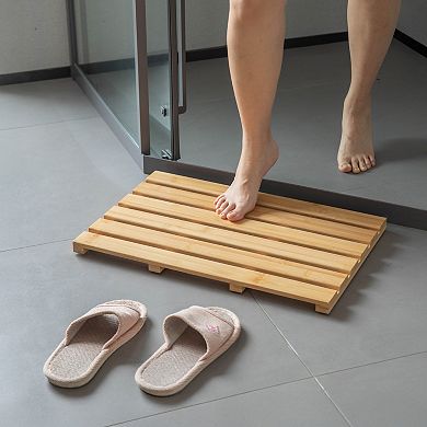 Basicwise 21.25” 100% Bamboo Bath Mat - Non-Slip, Waterproof, Durable, for Indoor & Outdoor Use