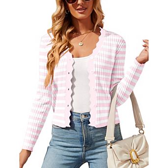 Womens 3/4 Sleeve Cropped Cardigan Knit Shrugs Tops V Neck Button Down Cardigans Sweaters