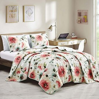 Marcielo 3 pc Floral Printed Quilt Set Lightweight Bedspread Set