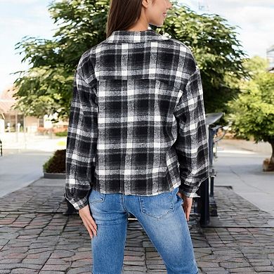 POL Plaid Button Down Shirt with Chest Pockets