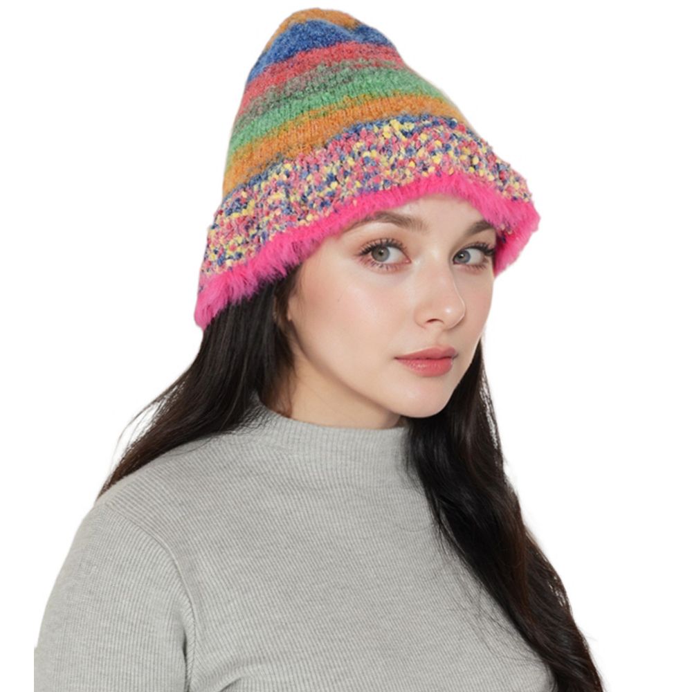 STRIPED KNITTED BUCKET HAT COLORFUL 428101