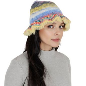 Women's Striped Knit Bucket Hat Fluffy Trendy Lightweight Foldable Crochet Fisherman Hat