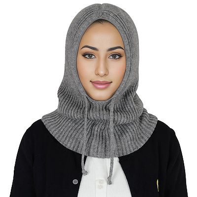 Women's Solid Hooded Scarf Hat Winter Balaclava Knit Skull Cap