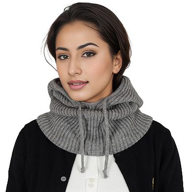 Women's Solid Hooded Scarf Hat Winter Balaclava Knit Skull Cap Beanie Hat Neck Gaiters