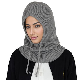 Women's Solid Hooded Scarf Hat Winter Balaclava Knit Skull Cap Beanie Hat Neck Gaiters
