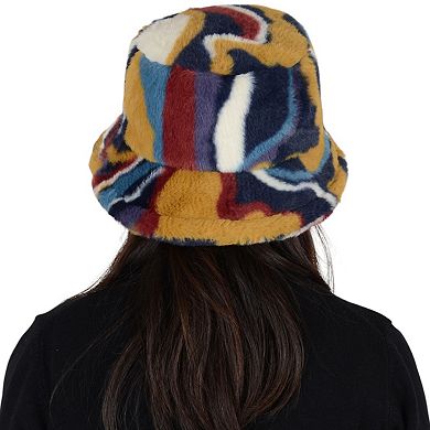 Women's Comfy Faux Fur Fuzzy Bucket Hat Colorful Winter Warm Hat Plush Fisherman Cap for Women