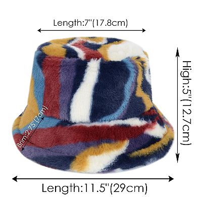 Women's Comfy Faux Fur Fuzzy Bucket Hat Colorful Winter Warm Hat Plush Fisherman Cap for Women