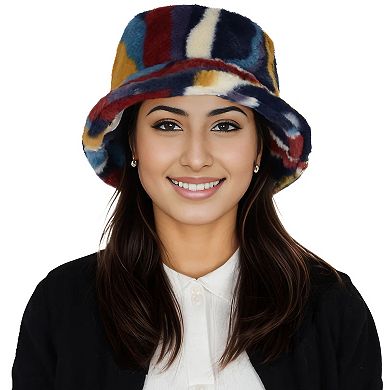 Women's Comfy Faux Fur Fuzzy Bucket Hat Colorful Winter Warm Hat Plush Fisherman Cap for Women