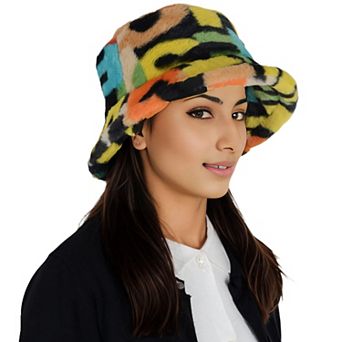 Women's Comfy Faux Fur Fuzzy Bucket Hat Colorful Winter Warm Hat Plush Fisherman Cap for Women