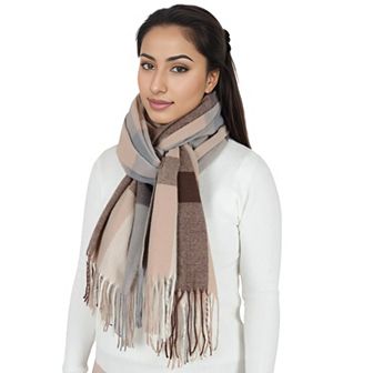 Women's Classic Plaid Winter Scarf Soft Cashmere Feel Wrap Shawl Check Tassel Scarves for Women