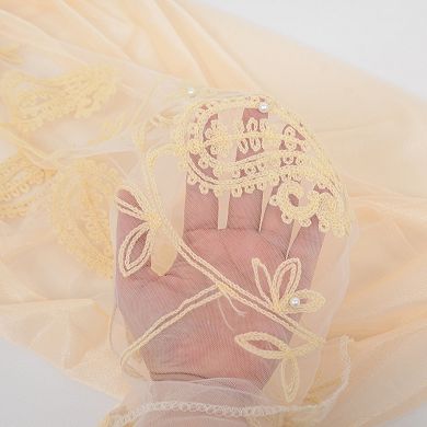 Women's Embroidered Floral Lace Scarf Solid Double Layered Faux Pearls Long Wrap Scarf