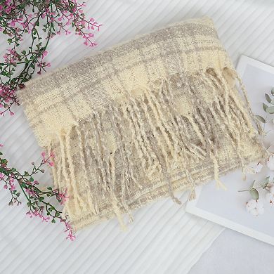 Women's Plaid Winter Scarf Fringed Soft Warm Wrap Shawl Scarf for Women