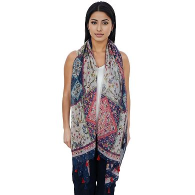 Women's Boho Floral Printed Scarf Fashion Fringed Colorful Shawl Wrap Scarves